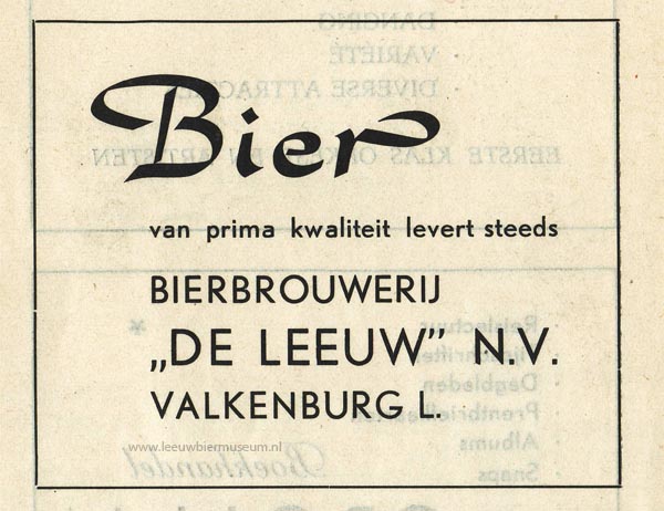 Leeuw bier krantenknipsel 1930